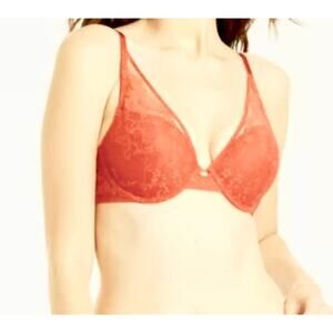 Auden Orange Lace Push Up Plunge Coverage Underwire Bra 34A